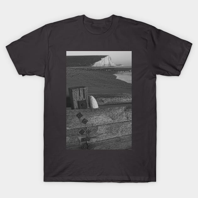 The Seven Sisters Cliffs, East Sussex (BW) T-Shirt by Avalinart